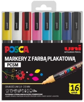 Marker z farbą plakatową Uni Posca PC-5M, okrągła, 16 sztuk, mix kolorów