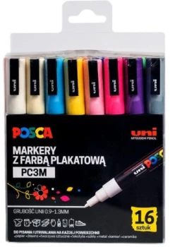 Marker z farbą plakatową Posca PC-3M, okrągła, 16 sztuk, mix kolorów