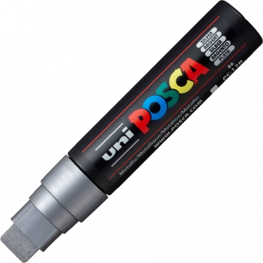 Marker z farbą plakatową Uni Posca PC-17K, ścięta, 15mm, srebrny