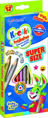 Kredki Bambino Super Size, trójkątne, 12 sztuk + temperówka, mix kolorów