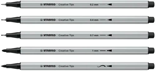 Zestaw Stabilo Creative Tips Arty 89/10-1-20, 10 sztuk, w etui, czarny/szary