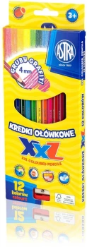 Kredki ołówkowe Astra XXL, hexagonalne, 12 sztuk + temperówka, mix kolorów