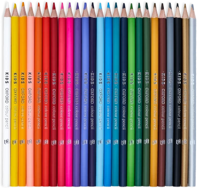 Kredki ołówkowe Oxford Kids, w tubie, 24 sztuki + 2 gratis (złoty i srebrny), mix kolorów