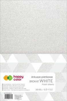 Arkusze piankowe brokatowe Happy Color, A4, 5 arkuszy, biały