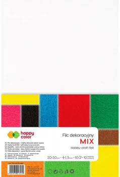 Filc dekoracyjny Happy Color Mix, 20x30 cm, 1.5 mm, 10 arkuszy, 10 kolorów