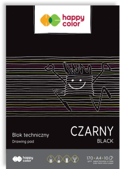 Blok techniczny Happy Color, A4, 10 kartek, czarny