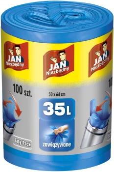 Worki na śmieci Jan Niezbędny Easy Pack, HD, 35l, 100 sztuk, niebieski
