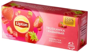 Herbata owocowa w torebkach Lipton, truskawka i rabarbar, 20 sztuk x 1.6g