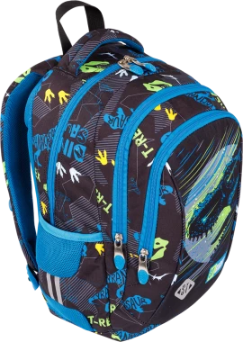 Plecak szkolny St.Right BP26 Dinosaur, trzykomorowy, 20l, 39x27x17cm, czarno-niebieski