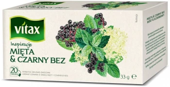 Herbata ziołowo-owocowa w torebkach Vitax Inspiracje, mięta & czarny bez, 20 sztuk x 1.65g