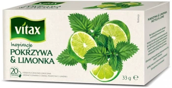 Herbata ziołowo-owocowa w torebkach Vitax Inspiracje, pokrzywa & limonka, 20 sztuk x 1.65g
