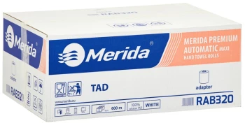 Ręcznik papierowy z adaptorami Merida Premium TAD Automatic Maxi, 2-warstwowy, 6 rolek, 18.5cmx100m, biały