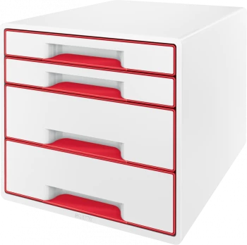 Pojemnik Leitz Wow Cube, z 4 szufladami, A4+, biało-czerwony