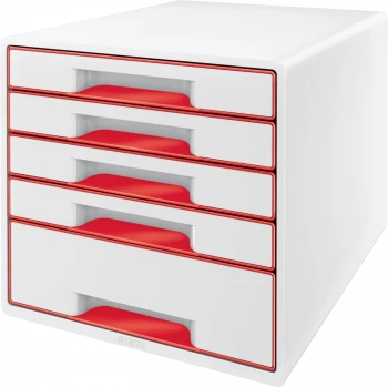 Pojemnik na dokumenty Leitz Wow Cube, z 5 szufladami, A4+, biało-czerwony