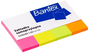 Zakładki samoprzylepne Bantex, proste, indeksujące, papier, 20x50mm, 4x40 sztuk, mix kolorów