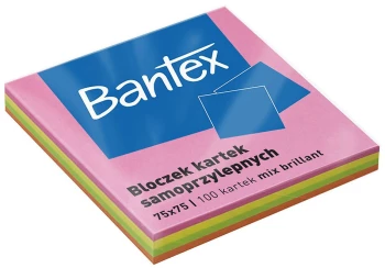 Karteczki samoprzylepne Bantex, 75x75mm, 100 karteczek, mix kolorów