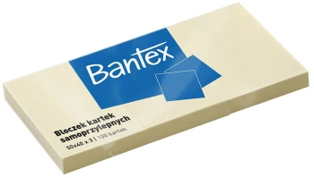 Karteczki samoprzylepne Bantex, 50x40mm, 3x100 karteczek, żółty
