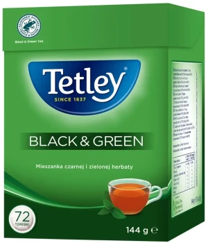 Herbata czarna/zielona w torebkach Tetley Black & Green, 72 sztuki x 2g