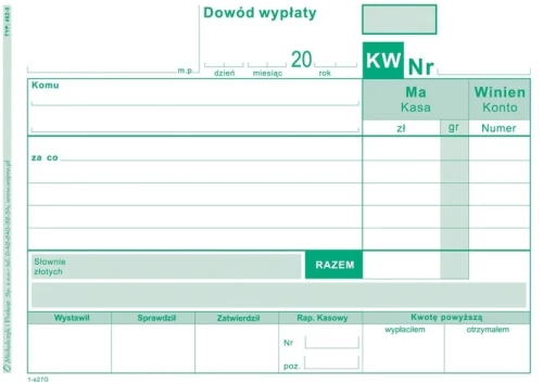 Druk akcydensowy KW Dowód wypłaty MiP 402-5, A6, wielokopia, 80k
