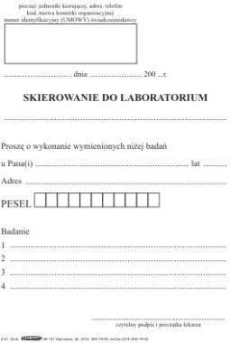 Druk akcydensowy Skierowanie do laboratorium Stolgraf, A6, 1 kopia, 100k