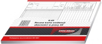 Druk akcydensowy Roczna karta ewidencji obecności w pracy Stolgraf K85, A5, offsetowy, 100k