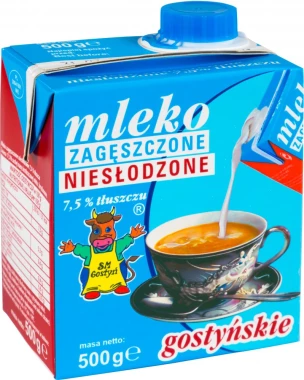Mleko zagęszczone niesłodzone Gostyń, 7.5%, 500g