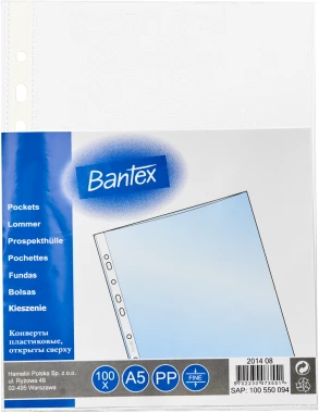 Koszulki groszkowe Bantex, A5, 50 µm, 100 sztuk, transparentny