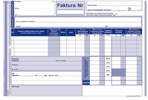 Druk akcydensowy Faktura VAT netto pełna MiP 100-3E, A5, wielokopia, 80k