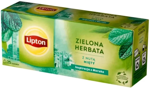 Herbata zielona smakowa w torebkach Lipton Green Tea Mint, mięta, 25 sztuk x 1.3g