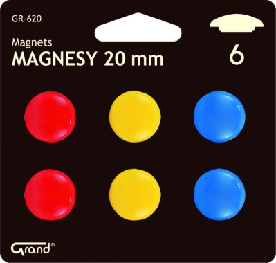 Magnesy Grand GR-620, 20 mm, w blistrze, 6 sztuk, mix kolorów