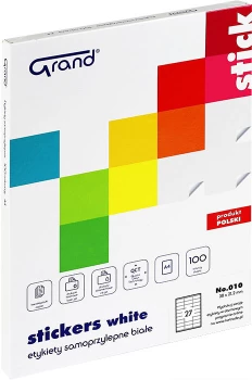 Etykiety uniwersalne Grand No.010, 70x32mm, 100 arkuszy, biały