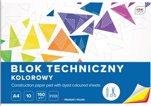 Blok techniczny Interdruk, A4, 10 kartek, kolorowy, barwiony w masie