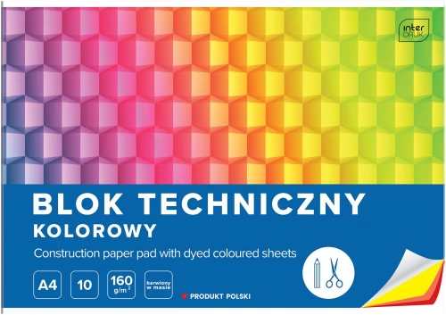 Blok techniczny Interdruk, A4, 10 kartek, kolorowy, barwiony w masie