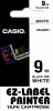 Taśma do drukarek etykiet Casio XR-9WE1, 9mmx8m, nadruk czarny, taśma biała