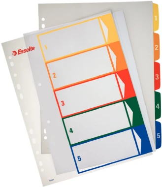 Przekładki plastikowe numeryczne z możliwością nadruku tekstu Esselte Maxi, A4, 1-5 kart, mix kolorów