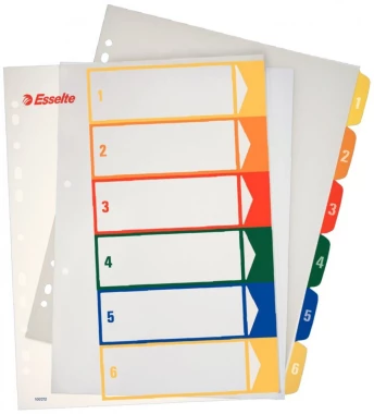 Przekładki plastikowe numeryczne z możliwością nadruku na karcie opisowej Esselte Maxi, A4+, 1-6 kart