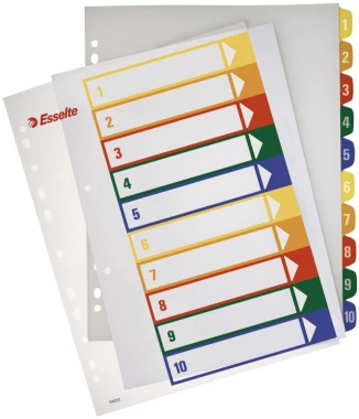 Przekładki plastikowe numeryczne z możliwością nadruku tekstu Esselte Maxi, A4, 1-10 kart, mix kolorów