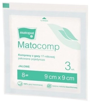 Kompresy gazowe jałowe Matopat Matocomp, 9x9cm, 3 sztuki