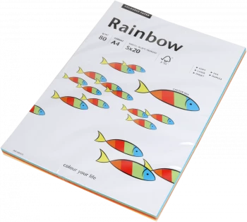 Papier kolorowy Rainbow, A4, 80g/m2, 100 arkuszy, mix kolorów intensywnych