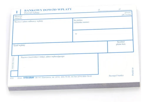 Druk akcydensowy Stolgraf Bankowy dowód wpłaty K-5, A6, 100k