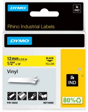 Taśma winylowa Dymo do drukarek etykiet Rhino S0718450, 12mmx5,5m, taśma żółta, nadruk czarny