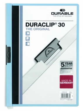 Skoroszyt plastikowy z klipsem Durable Duraclip, A4, do 30 kartek niebieski