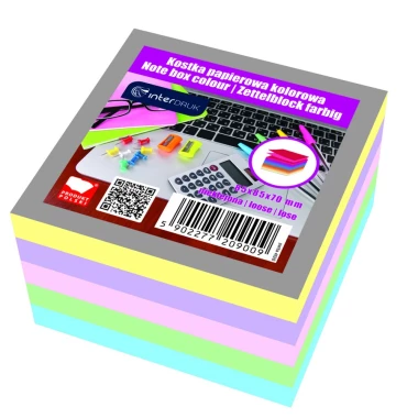 Karteczki do notatek Interdruk, nieklejone, 85x85x70mm, 500 kartek, mix kolorów pastelowych