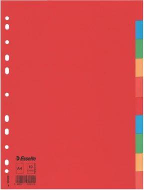 Przekładki kartonowe gładkie  z kolorowymi indeksami Esselte, A4, 10 kart, mix kolorów