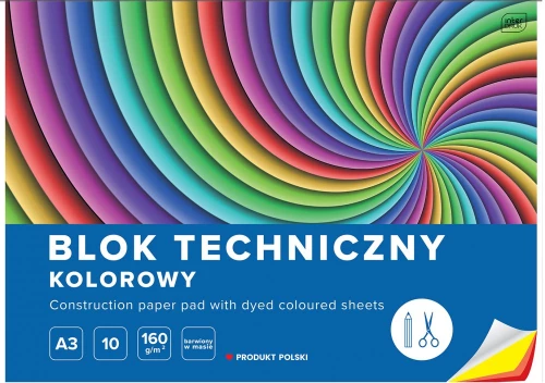 Blok techniczny kolorowy Intedruk, A3, 10 kartek, mix wzorów