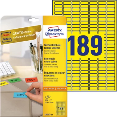 Etykiety oznaczeniowe Avery Zweckform, 25.4x10mm, 20 arkuszy, żółty
