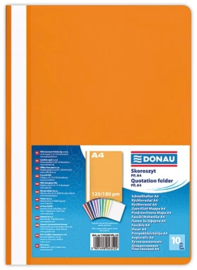 Skoroszyt plastikowy bez oczek Donau, A4, do 200 kartek, pomarańczowy