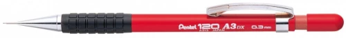 Ołówek automatyczny Pentel A300, 0.3mm, z gumką, czerwony