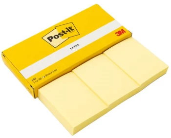 Karteczki samoprzylepne Post-it, 38x51mm, 3x100 karteczek, żółty pastelowy