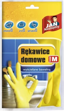 Rękawice lateksowe domowe Jan Niezbędny, wyściełane bawełną, rozmiar M, 1 para,  mix kolorów (c)